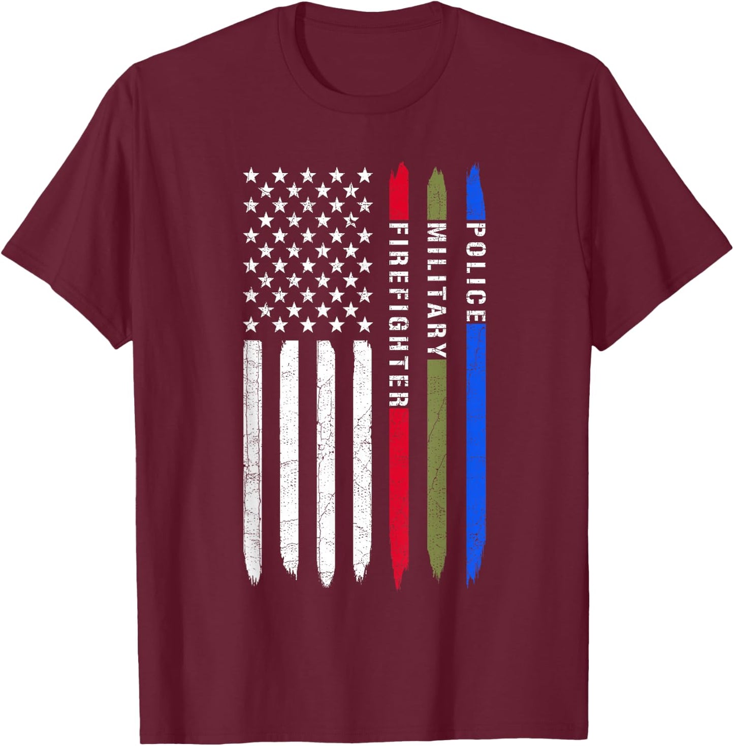 Thin Blue Red Green Line American Flag Police Military Fire T-Shirt - T-Shirt | Maroon
