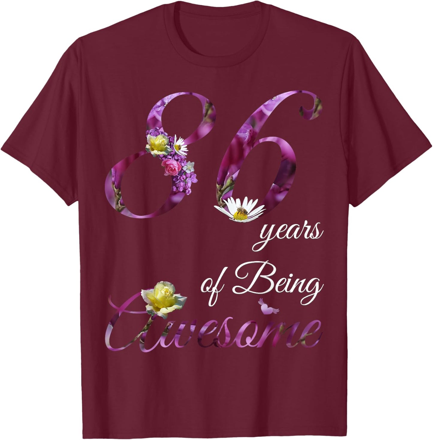 86 Year Old Shirt Awesome Floral 1939 86th Birthday Gift T-Shirt - T-Shirt | Maroon