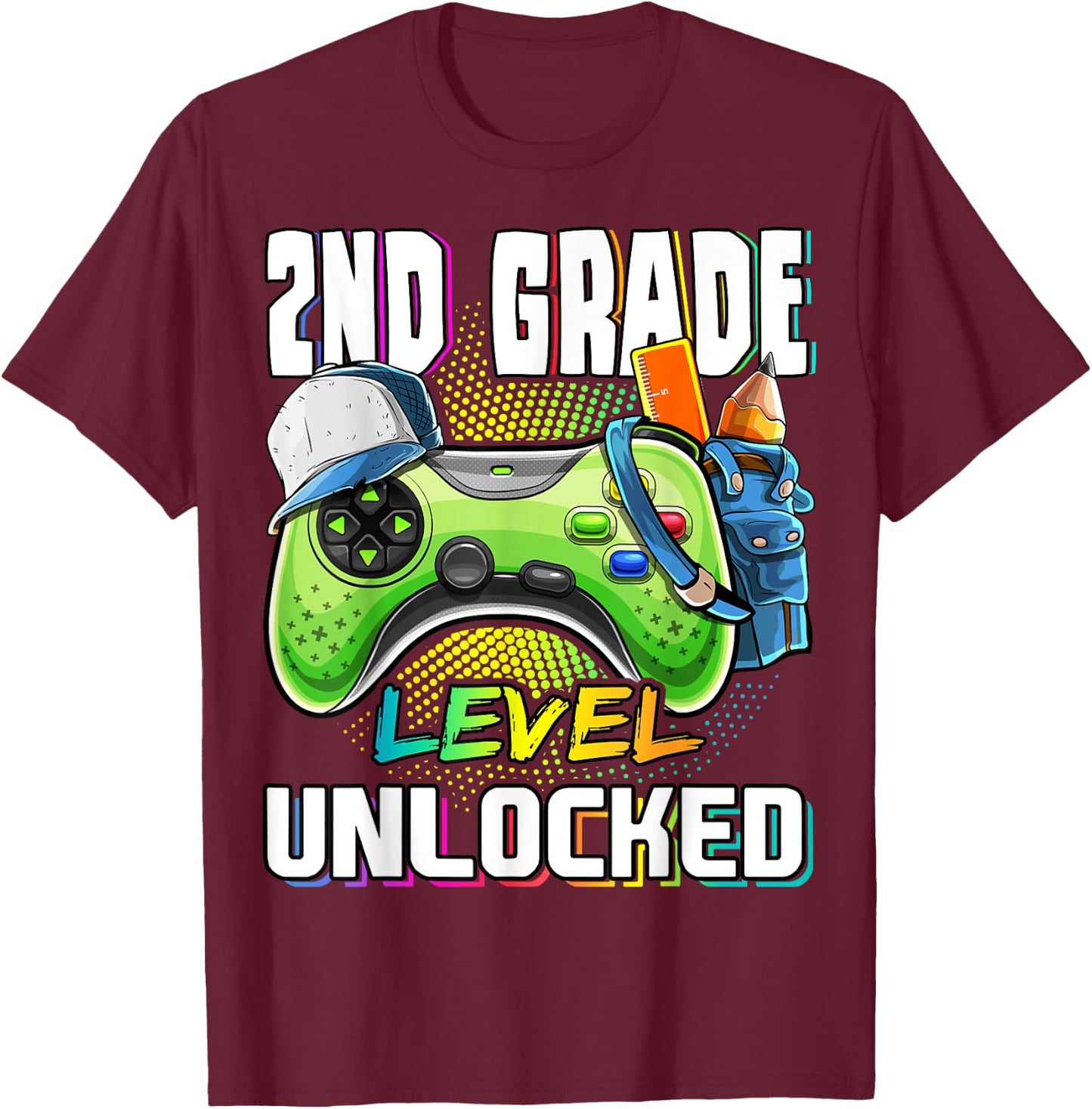 2nd Grade Level Unlocked Video Game Back to School Boys T-Shirt - T-Shirt | Maroon
