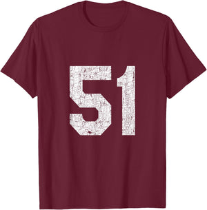 #51 Jersey Uniform Varsity Sports Number, 51st Birthday T-Shirt - T-Shirt | Maroon