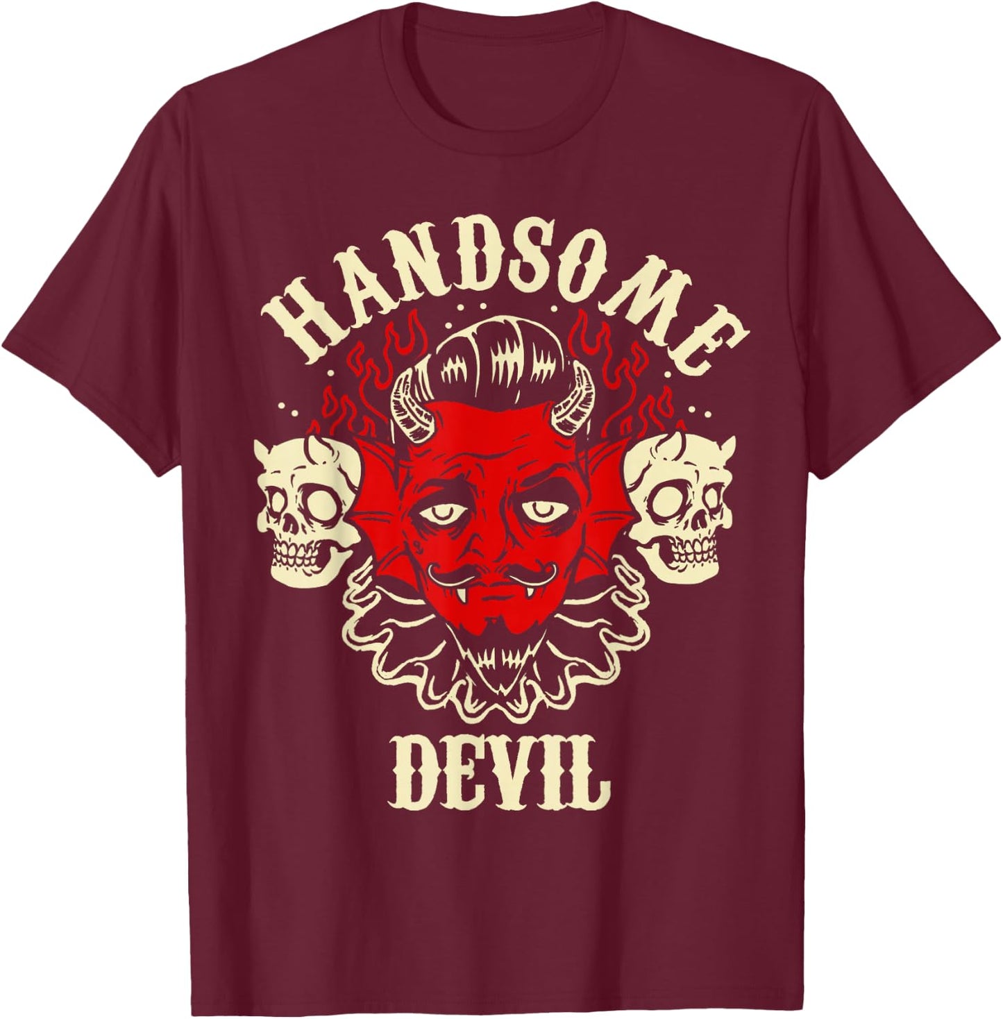 Horror Art - Handsome Devil Demon Psychobilly Lowbrow Art T-Shirt - T-Shirt | Maroon