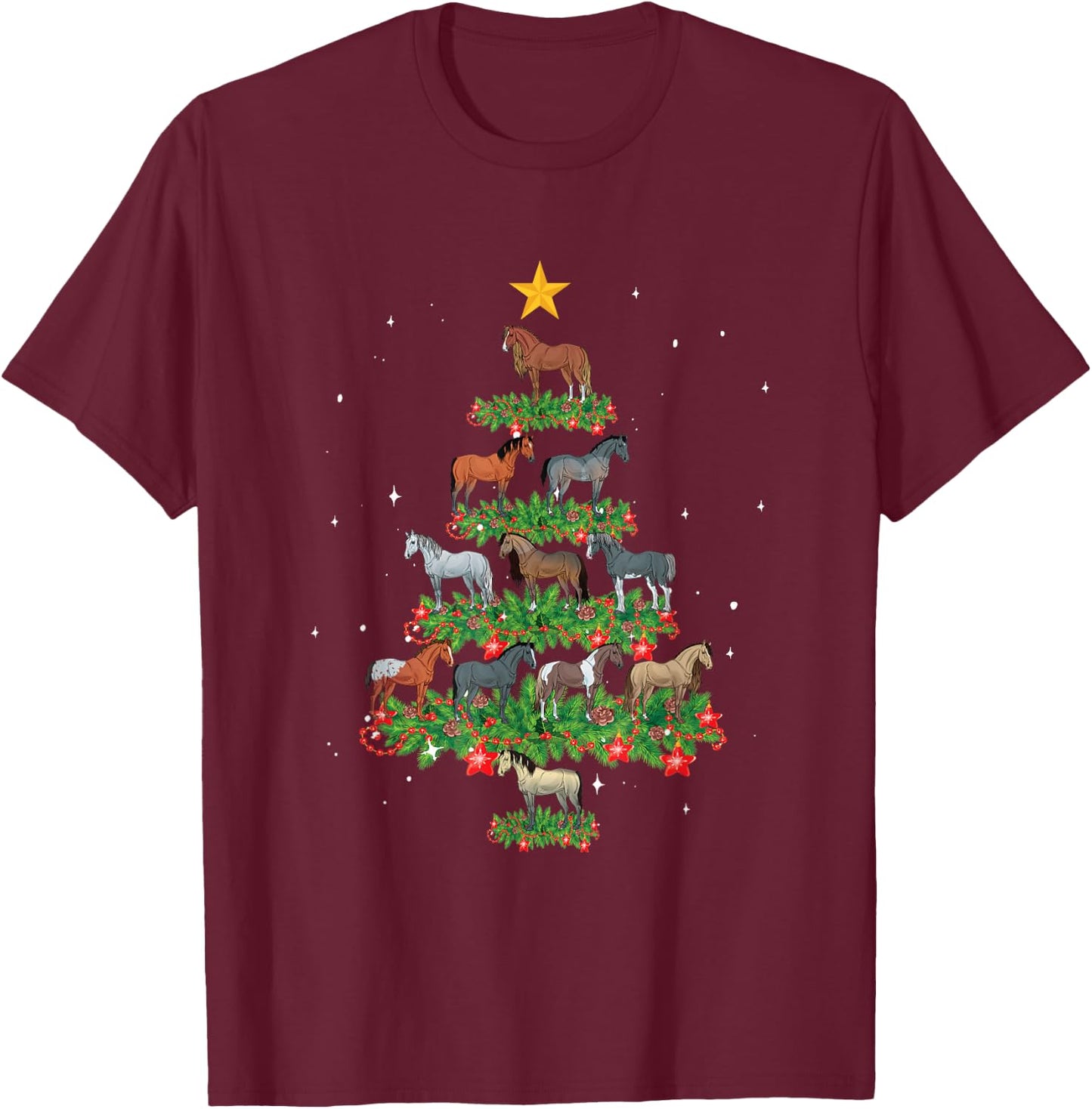 Xmas Tree Ornament Equestrian Santa Hat Horse Christmas T-Shirt - T-Shirt | Maroon