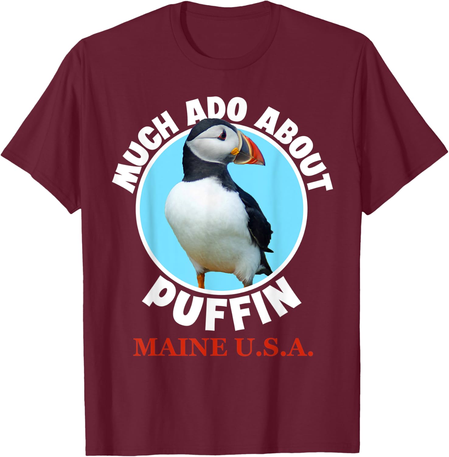 Puffin Bird Maine USA Souvenir Men Funny T-Shirt - T-Shirt | Maroon
