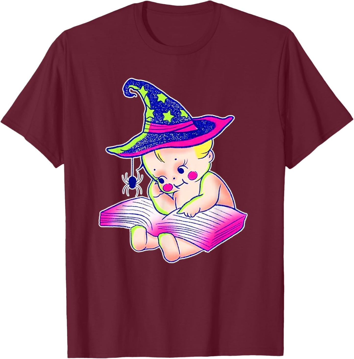 Kewpie Baby Witch Spider Magic Spell Tattoo Flash T-Shirt - T-Shirt | Maroon