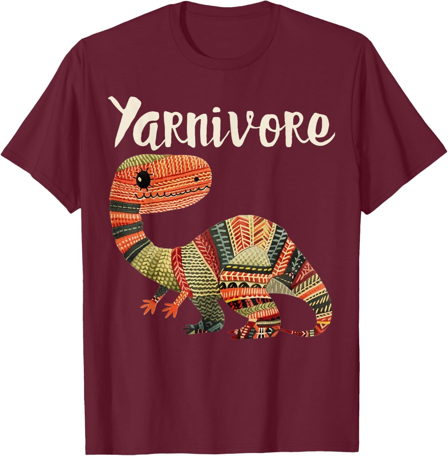 Yarnivore Funny Cute Crochet Knitting Yarn Dinosaur T-Shirt - T-Shirt | Maroon