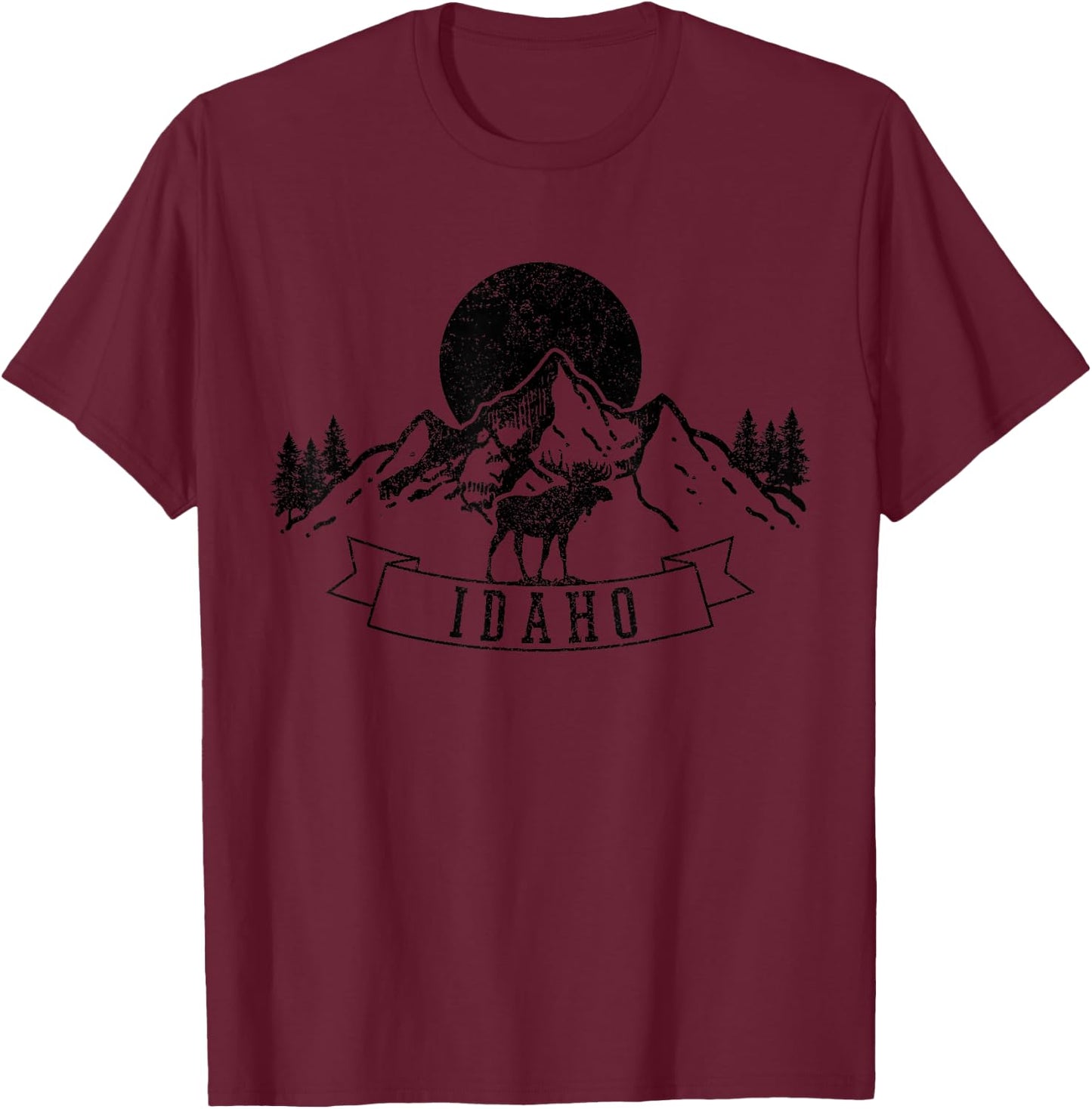 Idaho Moose Mountains Nature Hiking Souvenir Pride Gift T-Shirt - T-Shirt | Maroon