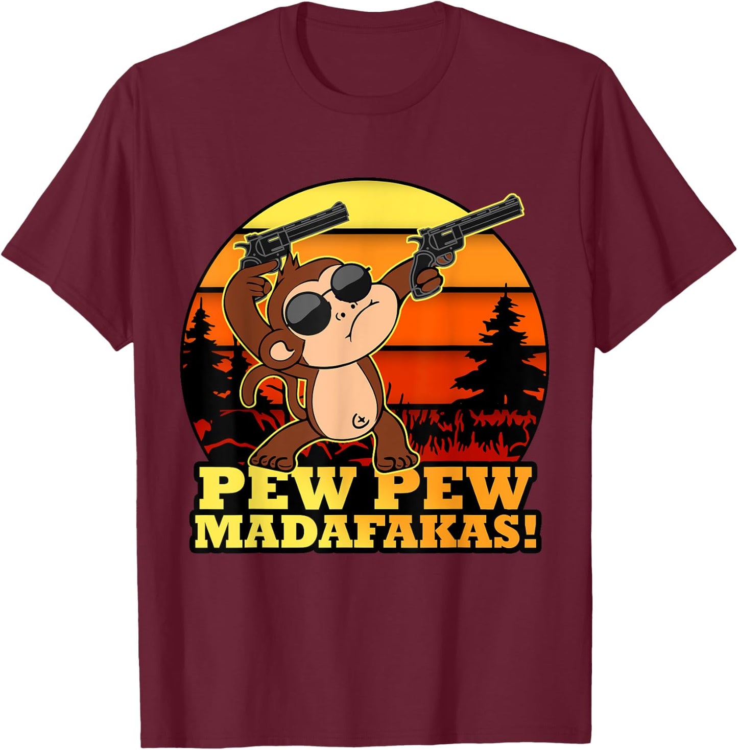 Crazy Monkey Pew Pew Madafakas Funny Vintage Monke T-Shirt - T-Shirt | Maroon