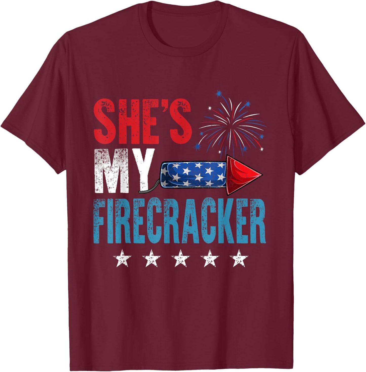 She's My Firecracker His And Hers 4th July Matching Couples T-Shirt - T-Shirt | Maroon