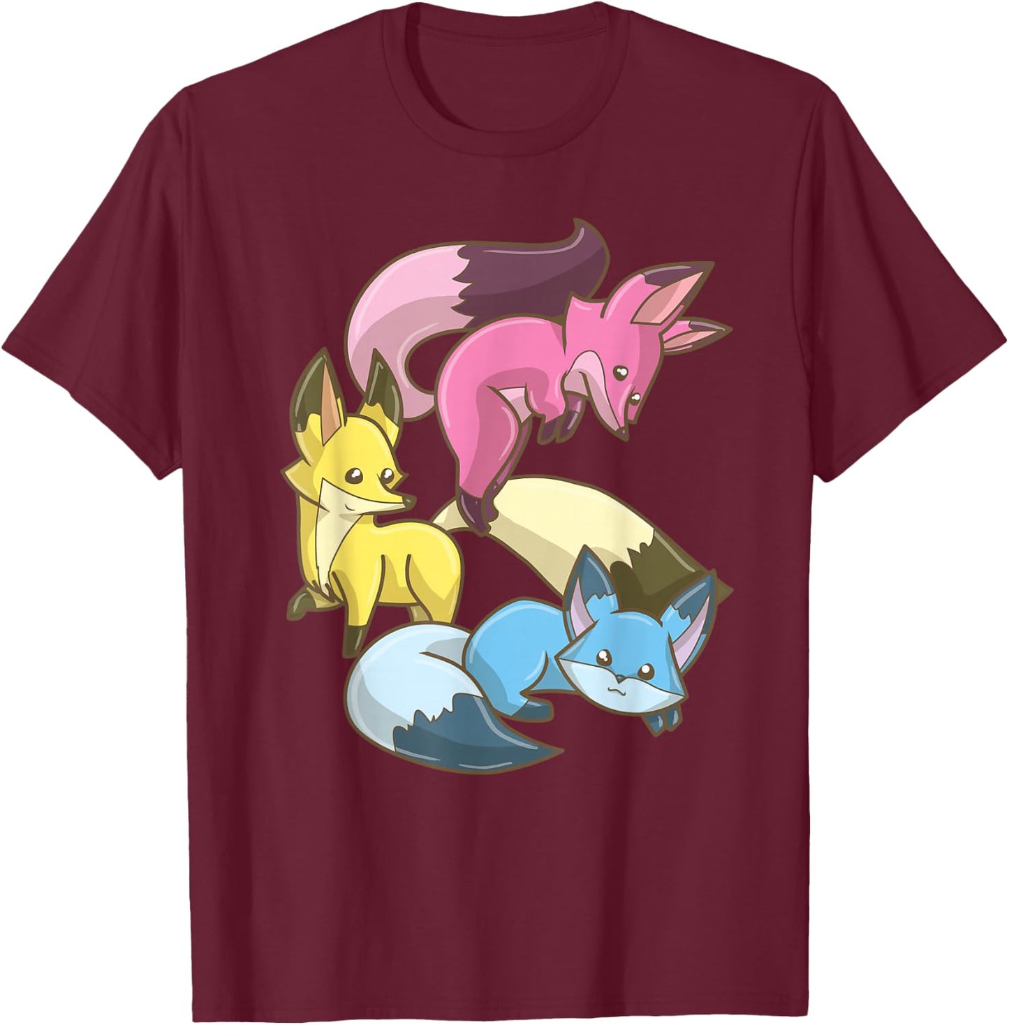 Pansexual Fox, Kawaii Pastel Goth Anime Art Subtle Pan Pride T-Shirt - T-Shirt | Maroon