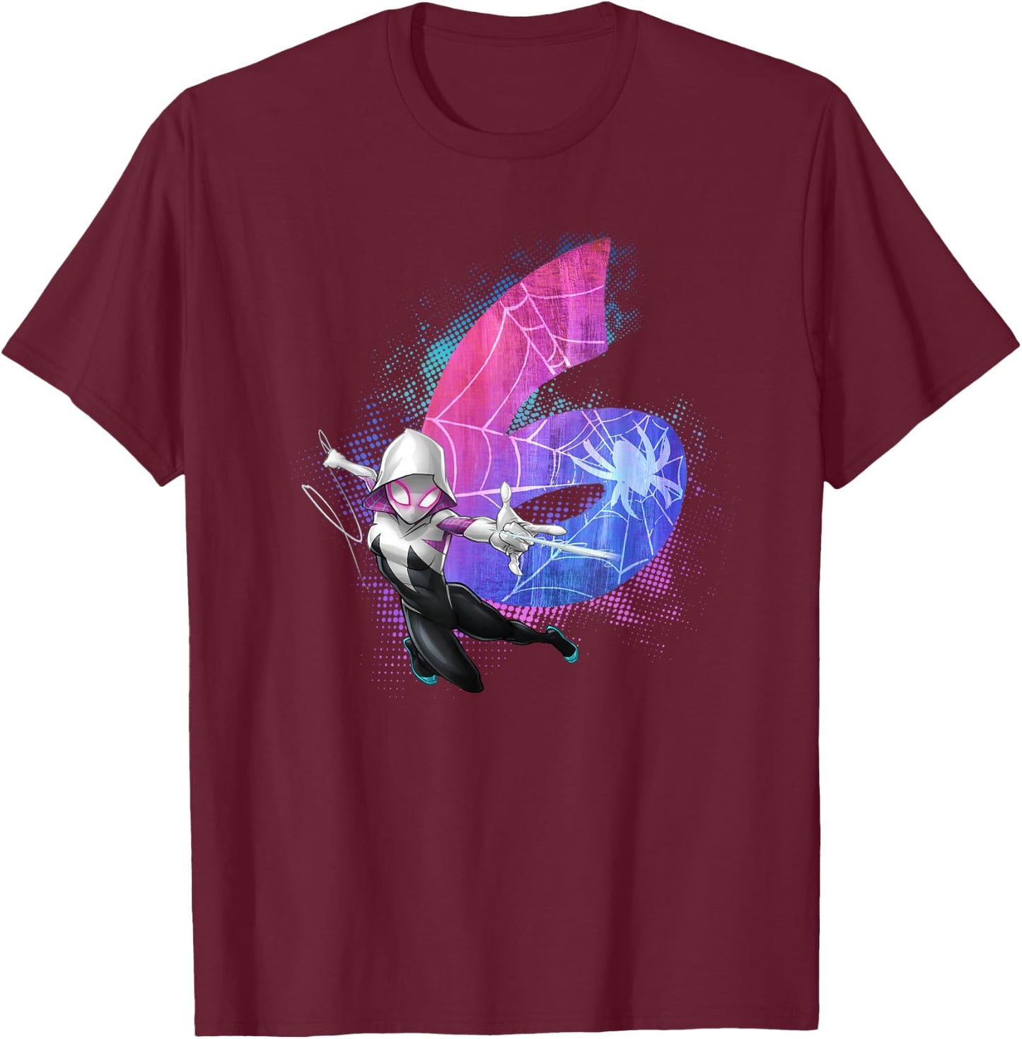 Marvel Ghost-Spider Gwen Stacy 6th Birthday Graphic T-Shirt - T-Shirt | Maroon