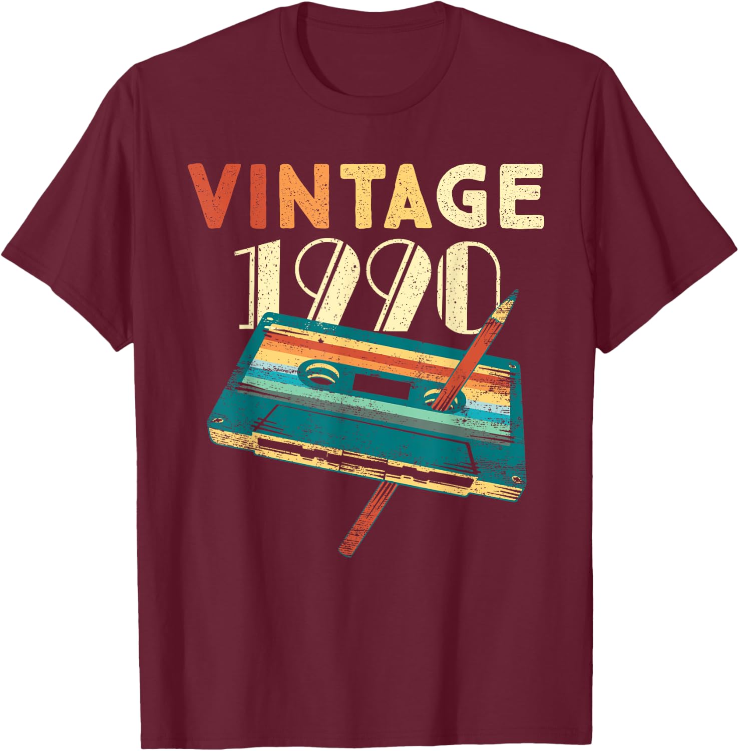 Vintage 1990 Music Cassette 35 Years Old Gifts 35th Birthday T-Shirt - T-Shirt | Maroon