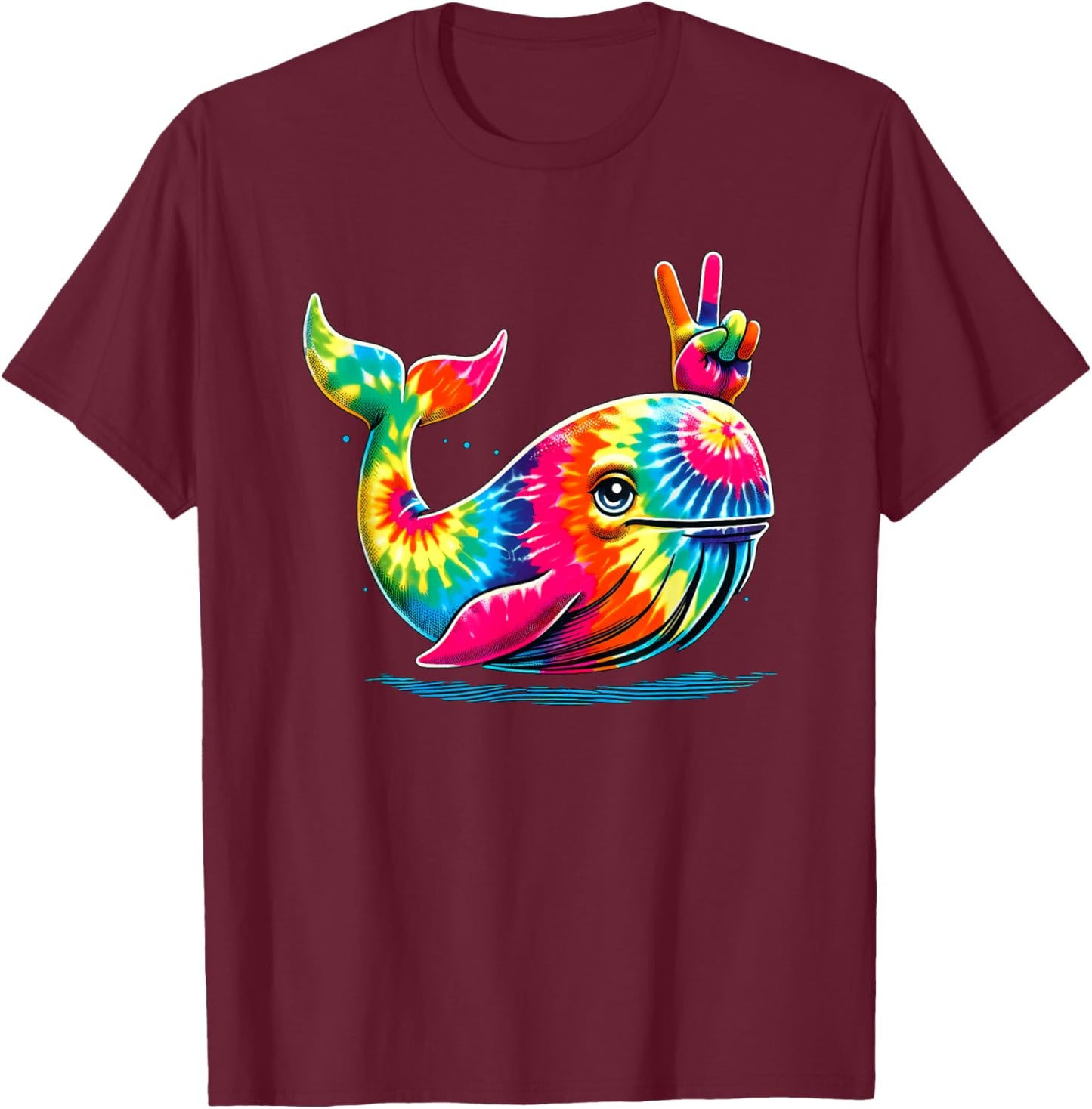 Peace Sign Tie Dye Whale T-Shirt - T-Shirt | Maroon