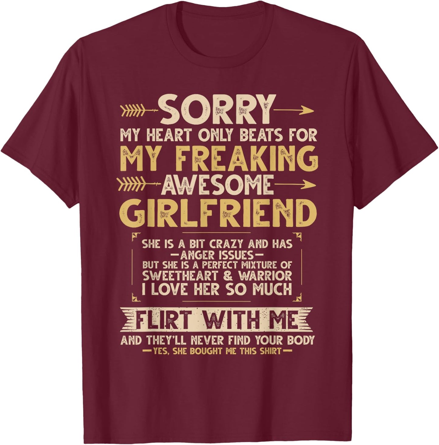 I Love My Freaking Awesome Girlfriend Shes a Bit Crazy Funny T-Shirt - T-Shirt | Maroon