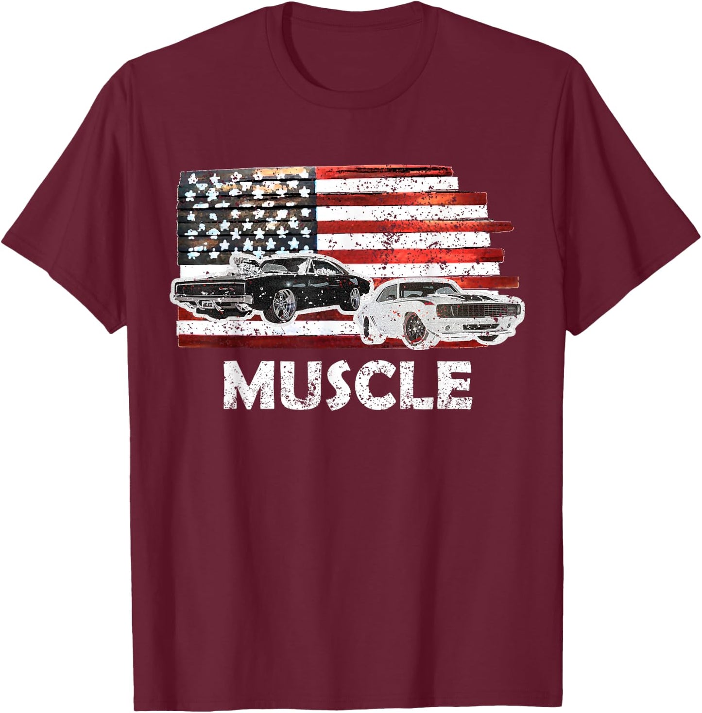 Muscle Car Lover American Flag 4th of July Independence T-Shirt - T-Shirt | Maroon