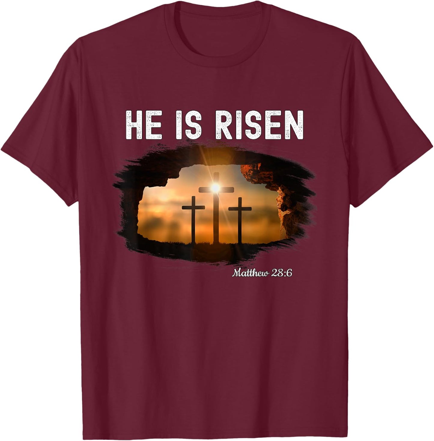 He is risen Christian Easter Jesus Matthew 28:6 T-Shirt - T-Shirt | Maroon
