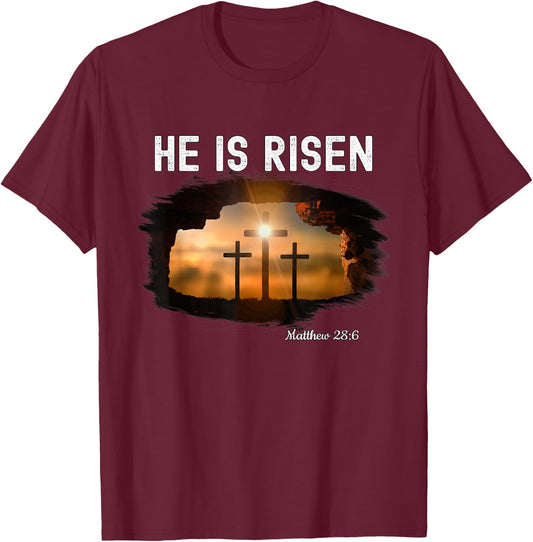 He is risen Christian Easter Jesus Matthew 28:6 T-Shirt - T-Shirt | Maroon