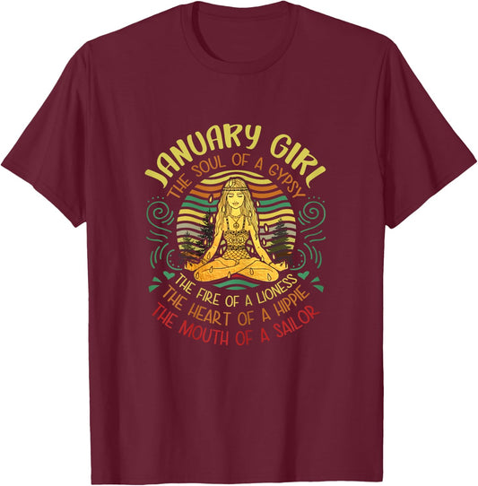January Girl Gypsy Soul Funny Birthday Yoga January Quote T-Shirt - T-Shirt | Maroon