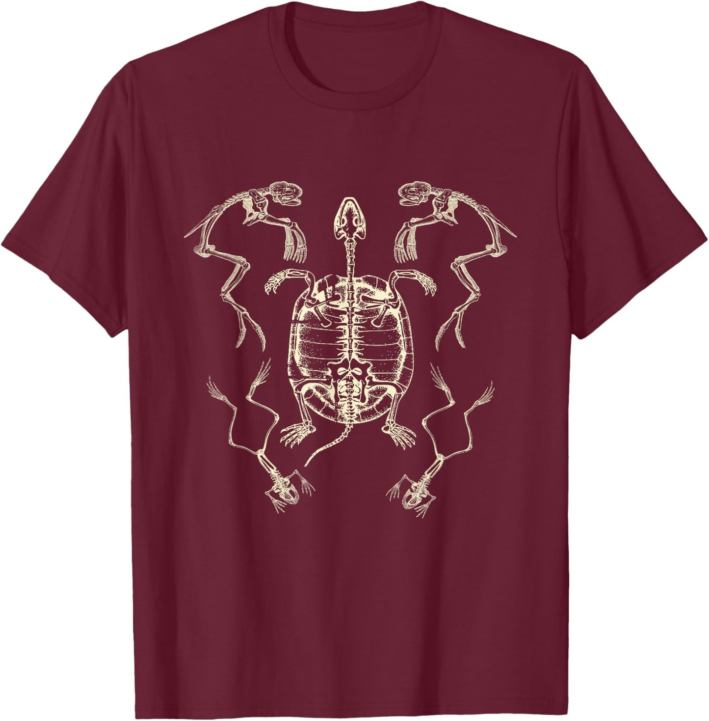 Goblincore Aesthetic Frog and Turtle Dark Academia Skeleton T-Shirt - T-Shirt | Maroon