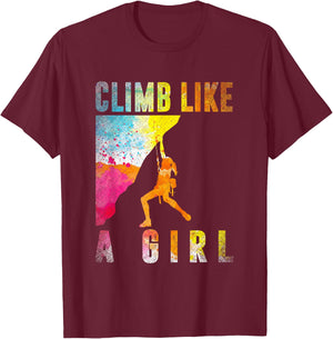 Bouldering Rock Climber Women Girls Kids Rock Climbing T-Shirt - T-Shirt | Maroon