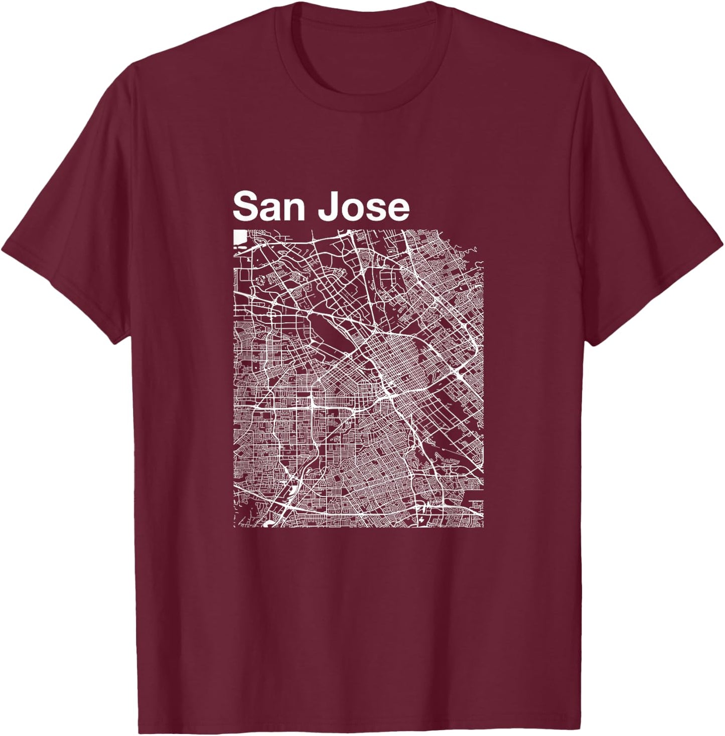 San Jose California Vintage Style Home City Street Map T-Shirt - T-Shirt | Maroon
