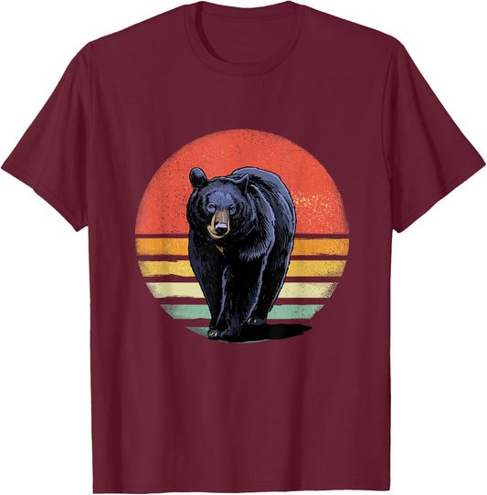 Retro Vintage Black Bear T-Shirt - T-Shirt | Maroon