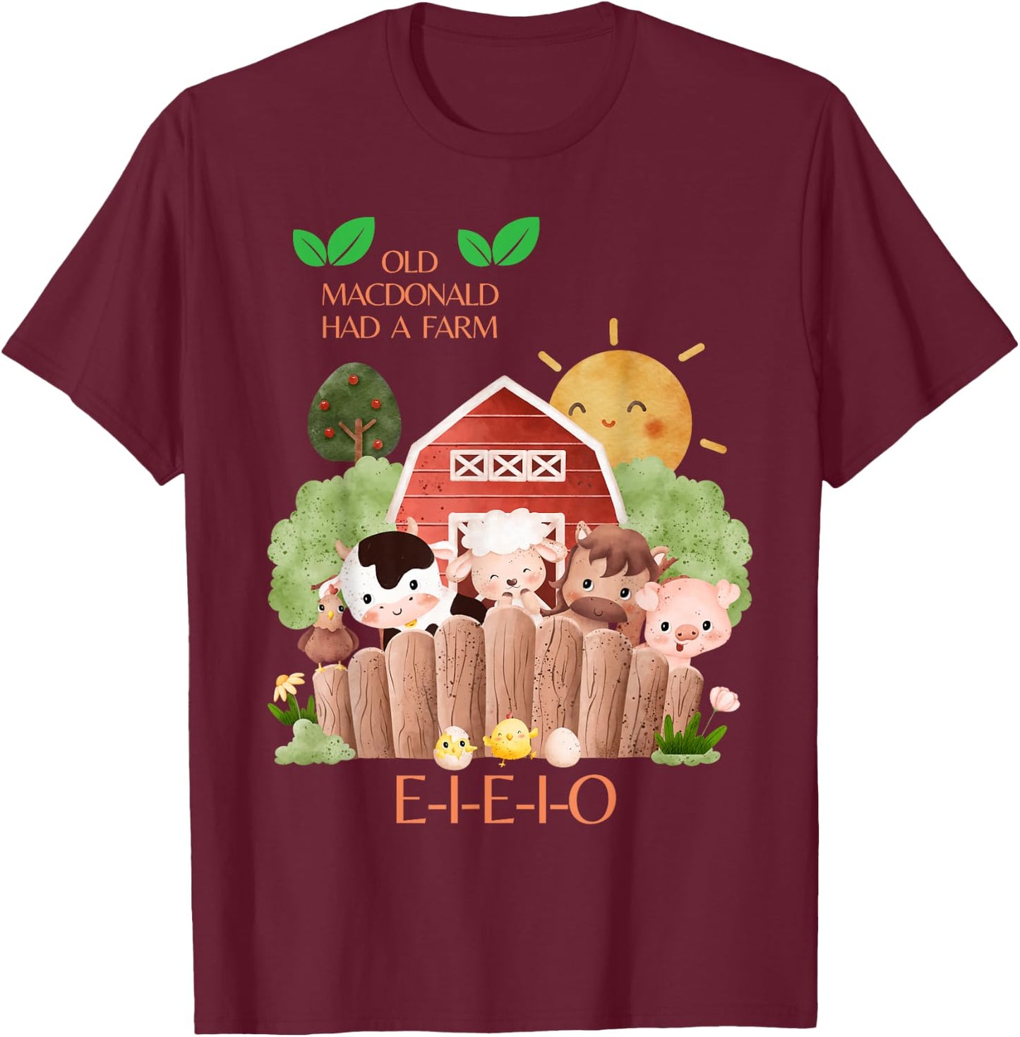 Old MacDonald Had a Farm E-I-E-I-O Boy Toddler Kids Birthday T-Shirt - T-Shirt | Maroon