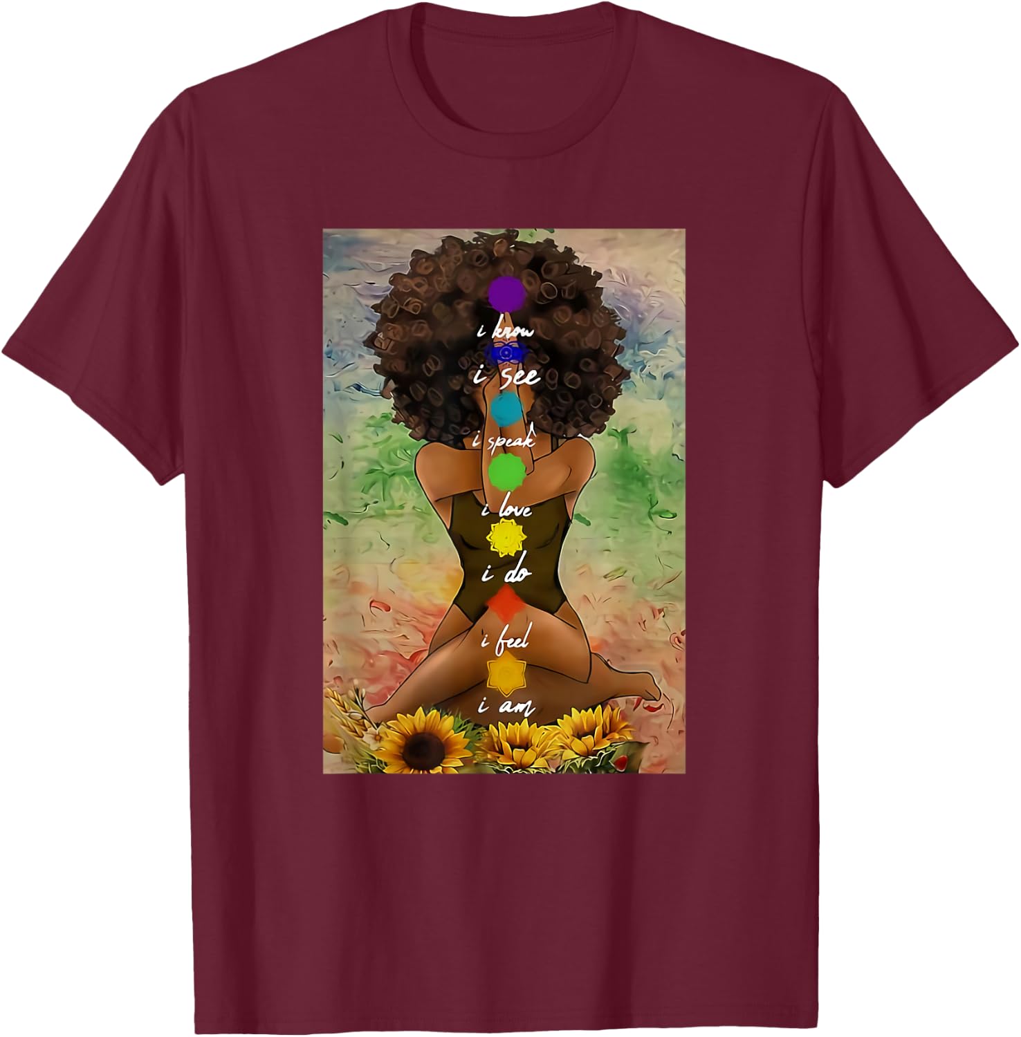 Yoga African American Wall Art T-Shirt - T-Shirt | Maroon