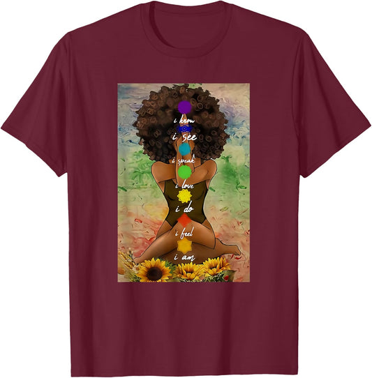 Yoga African American Wall Art T-Shirt - T-Shirt | Maroon