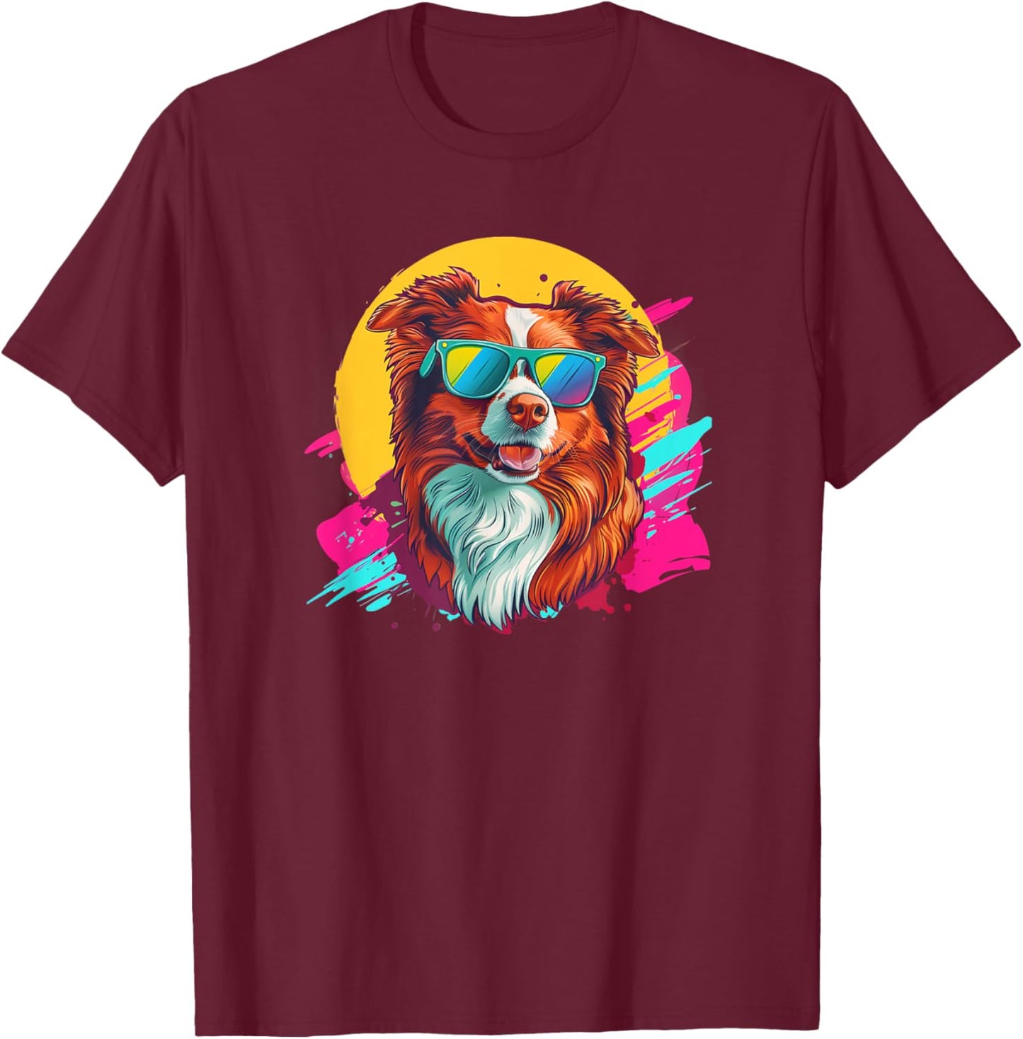 & Funny Retro Vintage Red Border Collie Lover T-Shirt - T-Shirt | Maroon