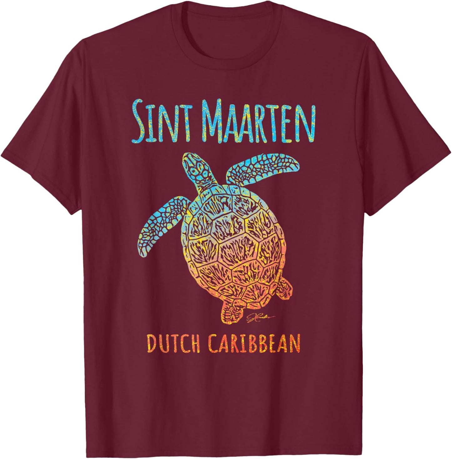 JCombs: Sint Maarten, Sea Turtle, Beach T-Shirt - T-Shirt | Maroon