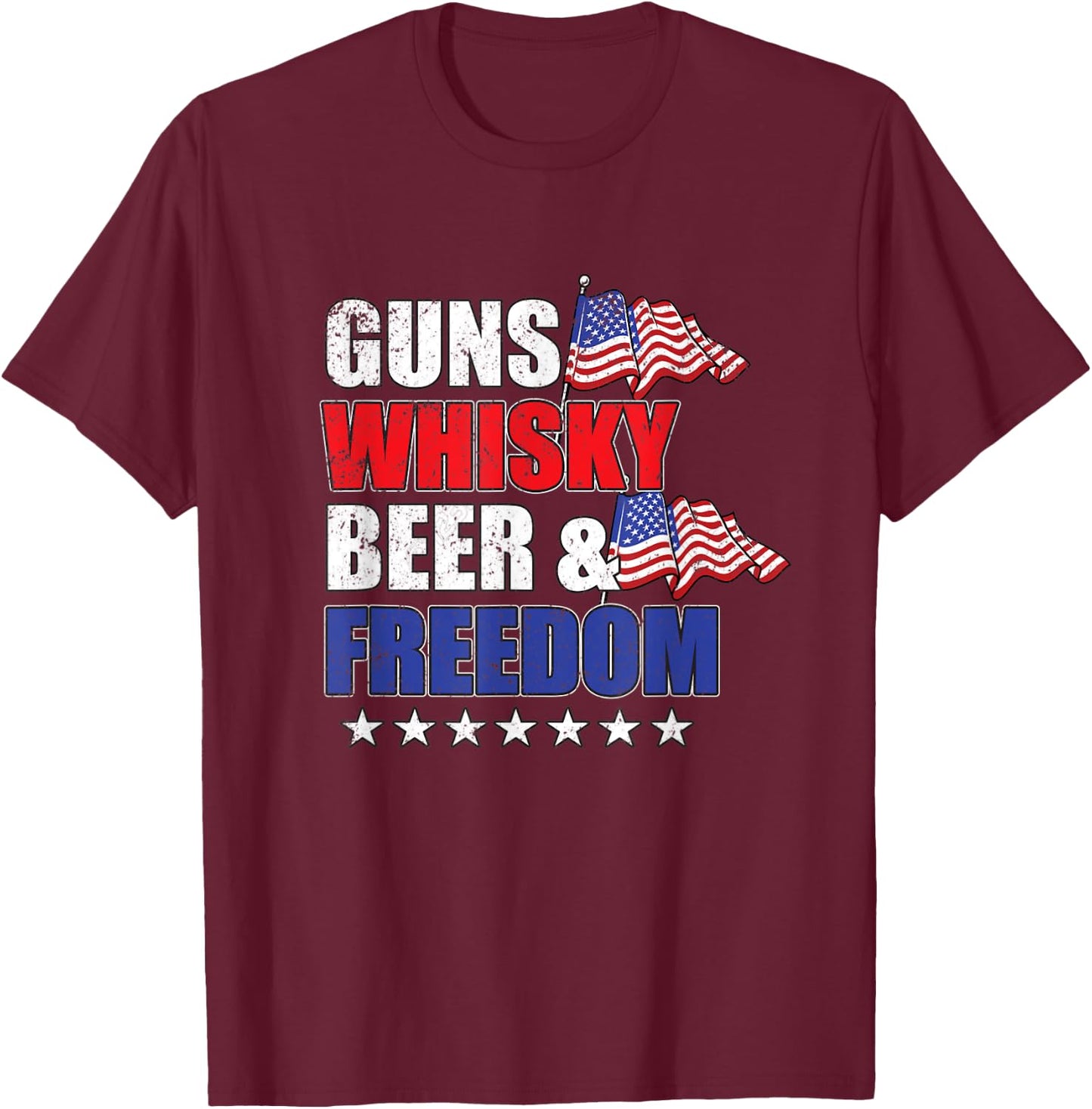 Guns Whiskey Beer And Freedom Gift Men Women 2nd Amendment T-Shirt - T-Shirt | Maroon