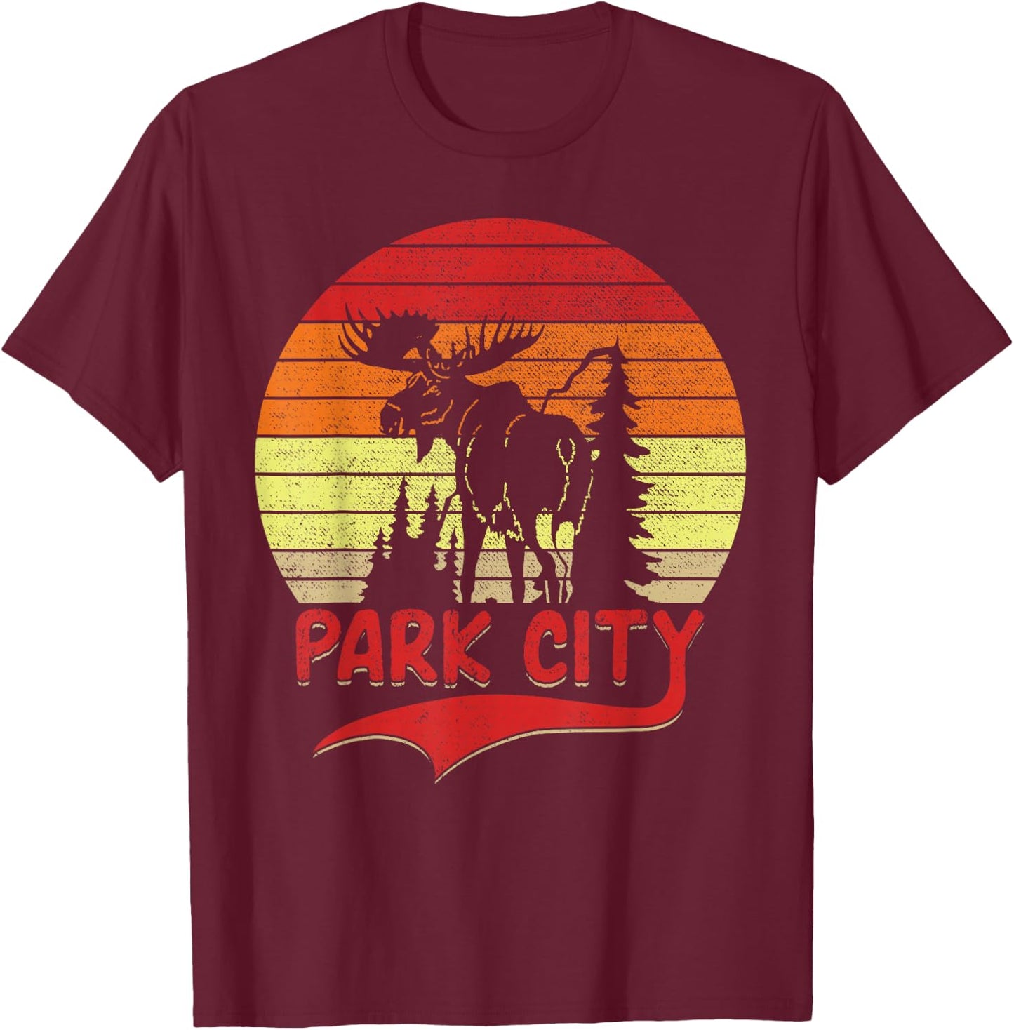Moose Park City Utah Moose Vintage Sunset Nature Travel T-Shirt - T-Shirt | Maroon