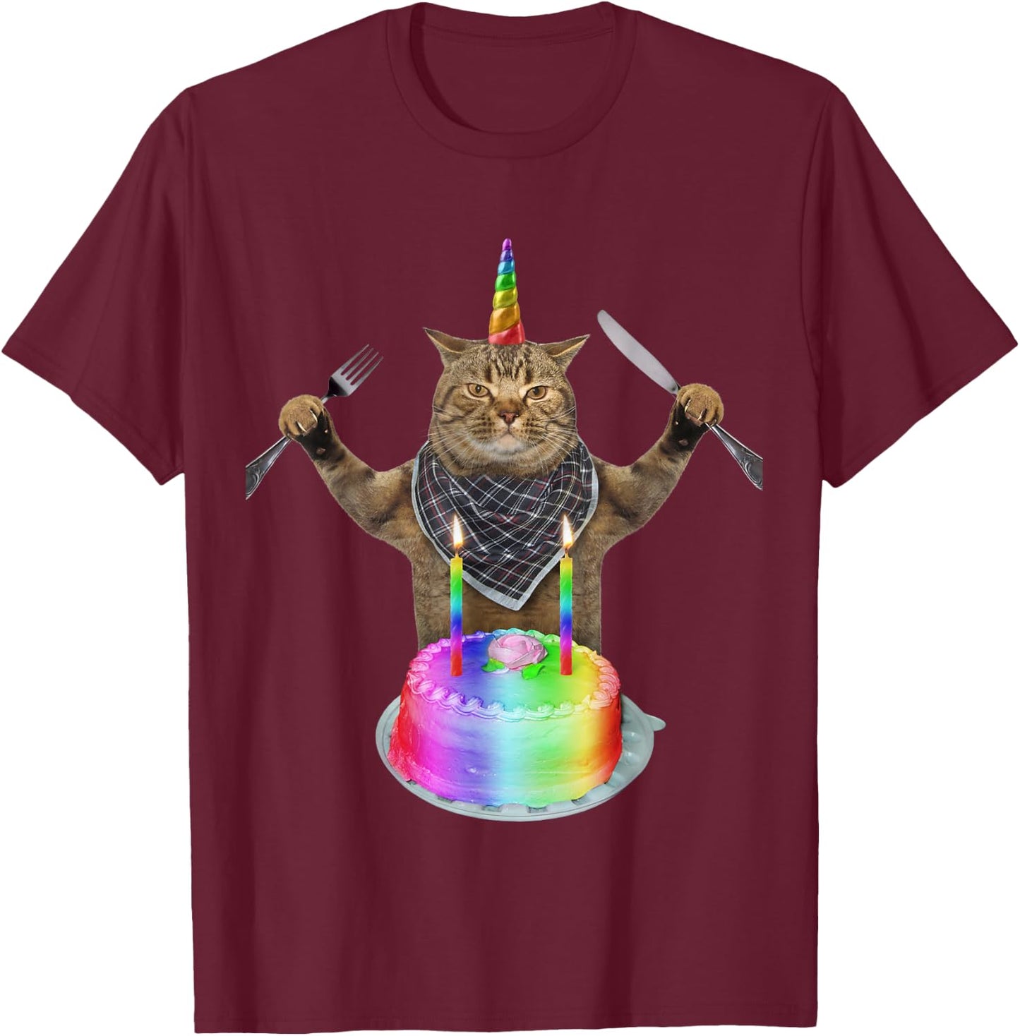 Funny cat unicorn with a birthday cake Women Girls Kids T-Shirt - T-Shirt | Maroon