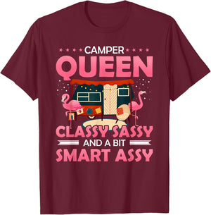Camper Queen Classy Sassy And A Bit Smart Assy Funny Camping T-Shirt - T-Shirt | Maroon