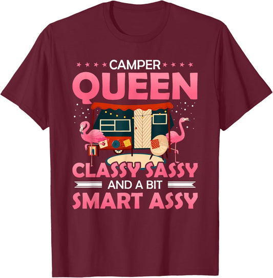 Camper Queen Classy Sassy And A Bit Smart Assy Funny Camping T-Shirt - T-Shirt | Maroon