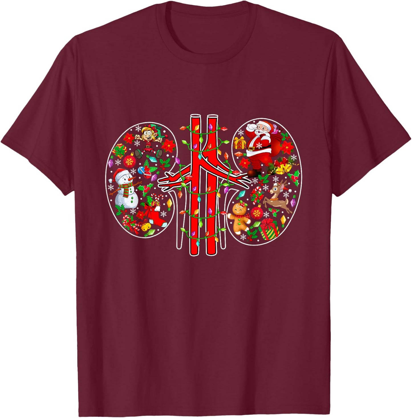 Xmas Symbols Santa Elf Kidneys Shape Dialysis Technician T-Shirt - T-Shirt | Maroon