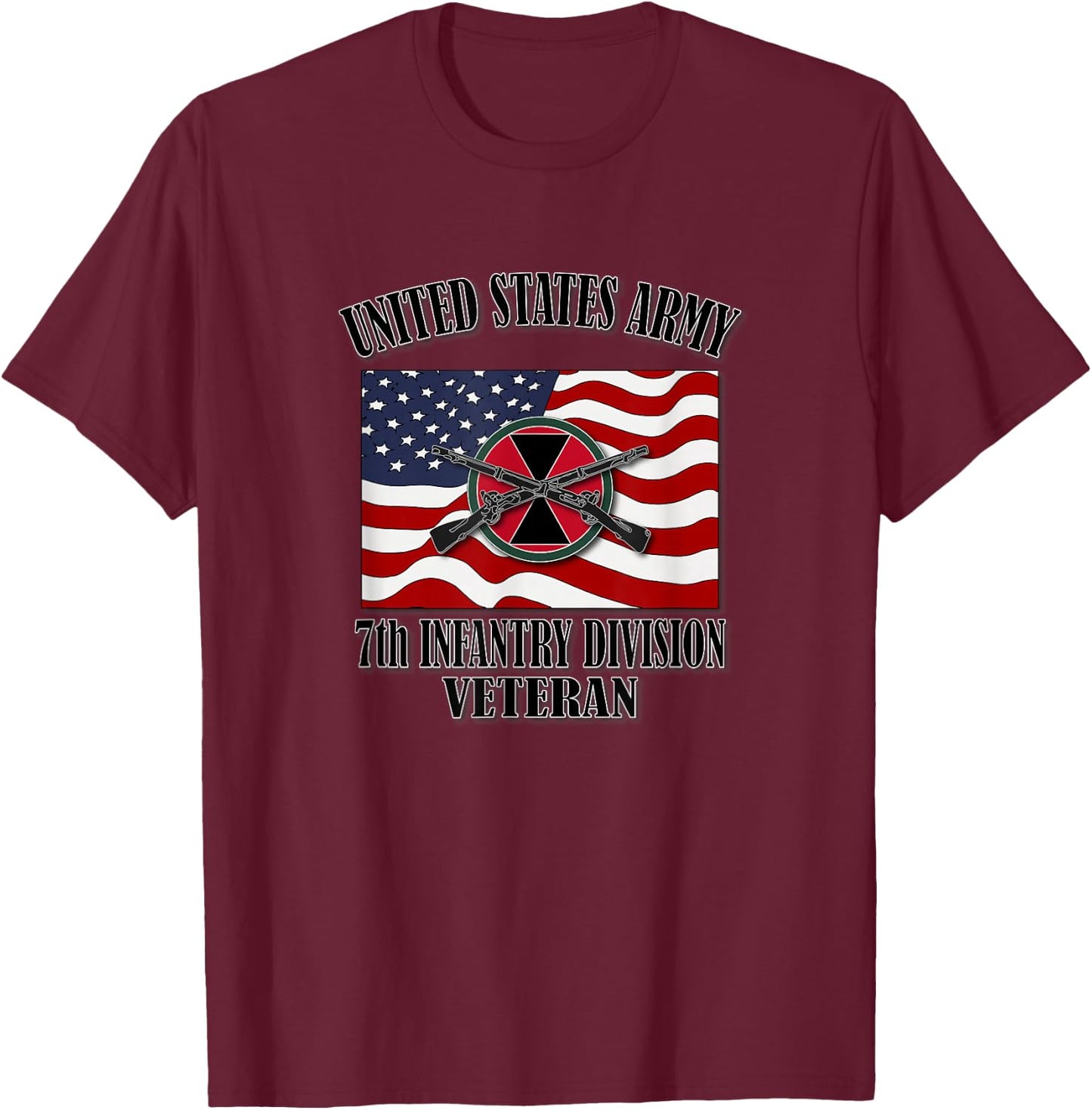7th Infantry Division Veteran (Front Design) T-Shirt - T-Shirt | Maroon