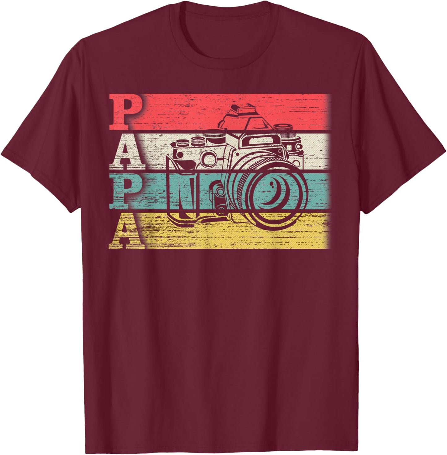 Vintage Retro Photographer Papa Photography Silhouette Funny T-Shirt - T-Shirt | Maroon