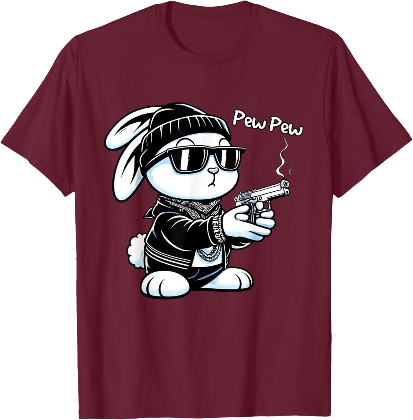 Thug Bunny Rabbit Gangster Rabbit With Gun Funny Rabbit T-Shirt - T-Shirt | Maroon