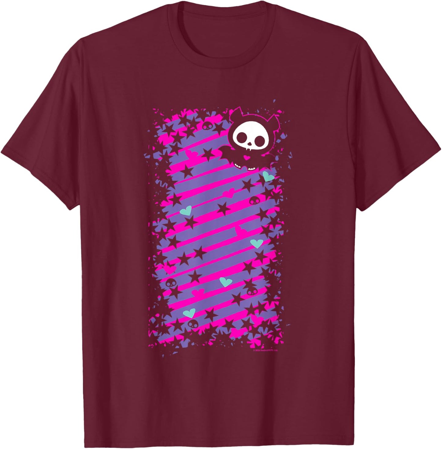 Skelanimals Diego Bat Vintage Pink Colour Pop Stripe Vignette T-Shirt - T-Shirt | Maroon