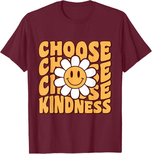 Choose Kindness Retro Groovy Be Kind Women Men Inspirational T-Shirt - T-Shirt | Maroon