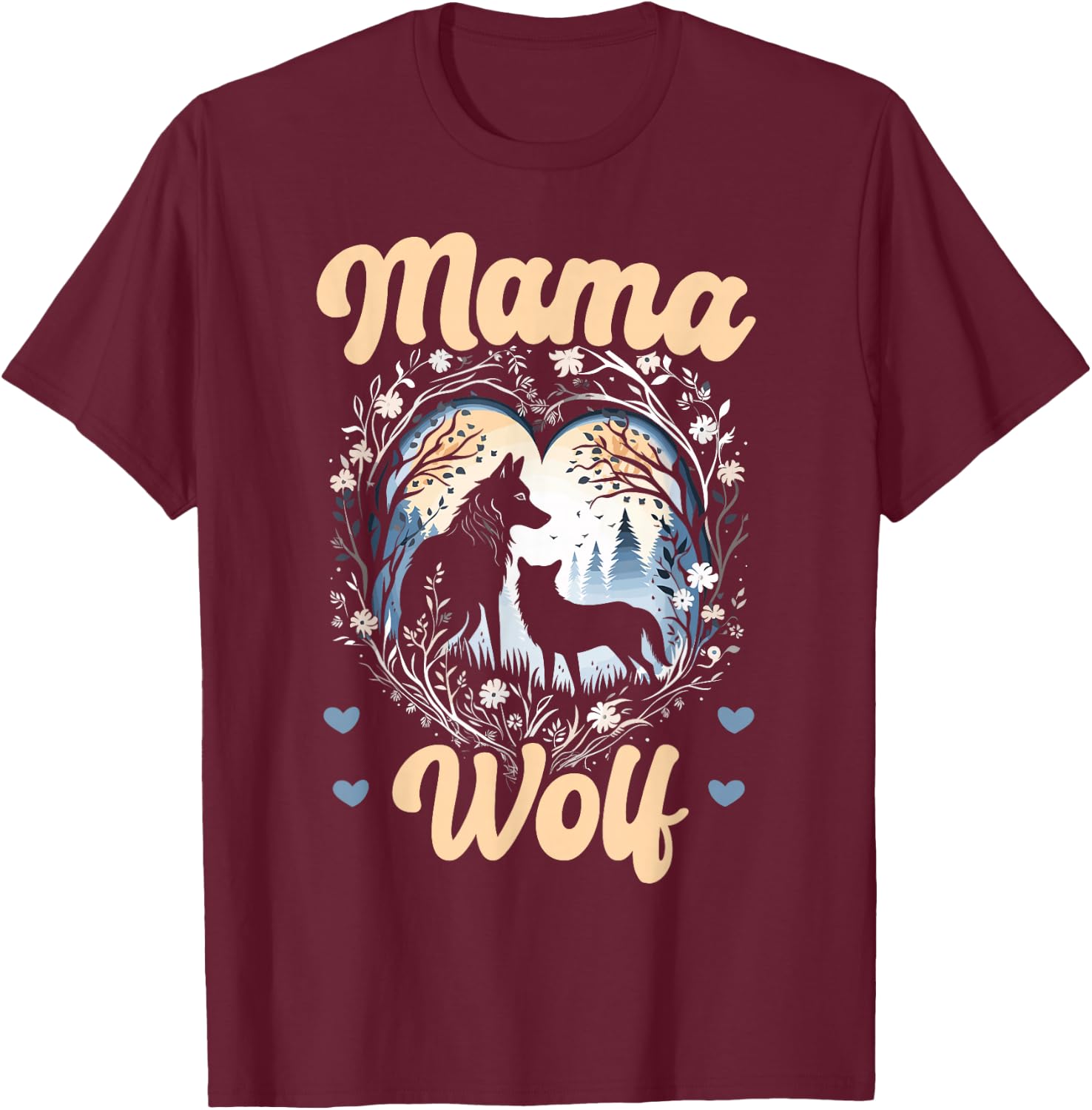 Wolf Lover Mothers Day SteMi Apparel Wolf Pack Wolfgang Wildlife Animal Mama Wolf T-Shirt - T-Shirt | Maroon
