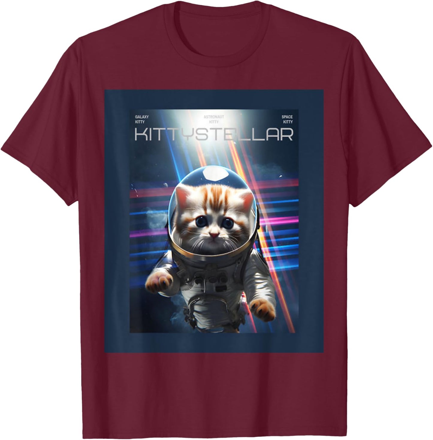 Astronaut Cat with Interstellar Space Aesthetic Movie Poster T-Shirt - T-Shirt | Maroon