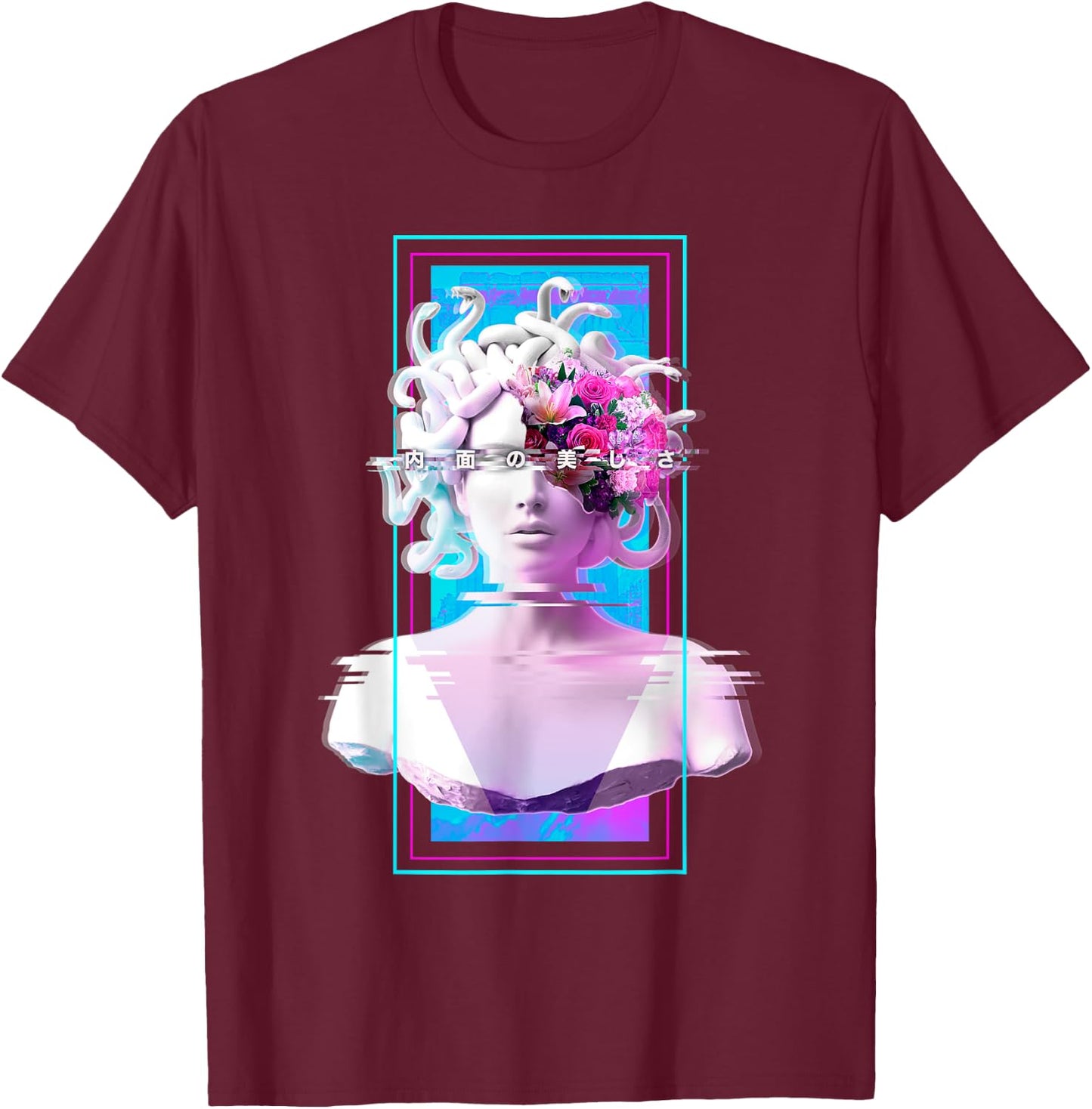Vaporwave Medusa Statue Aesthetic Art Glitch Japanese Otaku T-Shirt - T-Shirt | Maroon