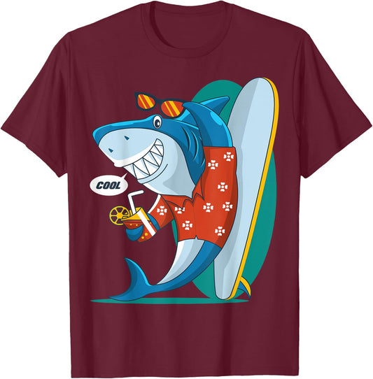 Cool Shark Surfing Design T-Shirt - T-Shirt | Maroon