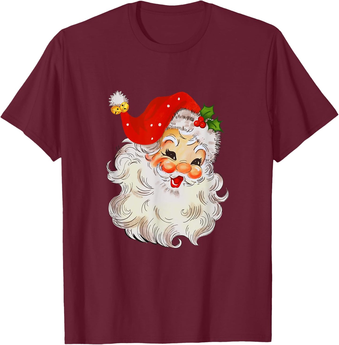 Retro Jolly Santa Claus Face Vintage St. Nick Christmas T-Shirt - T-Shirt | Maroon