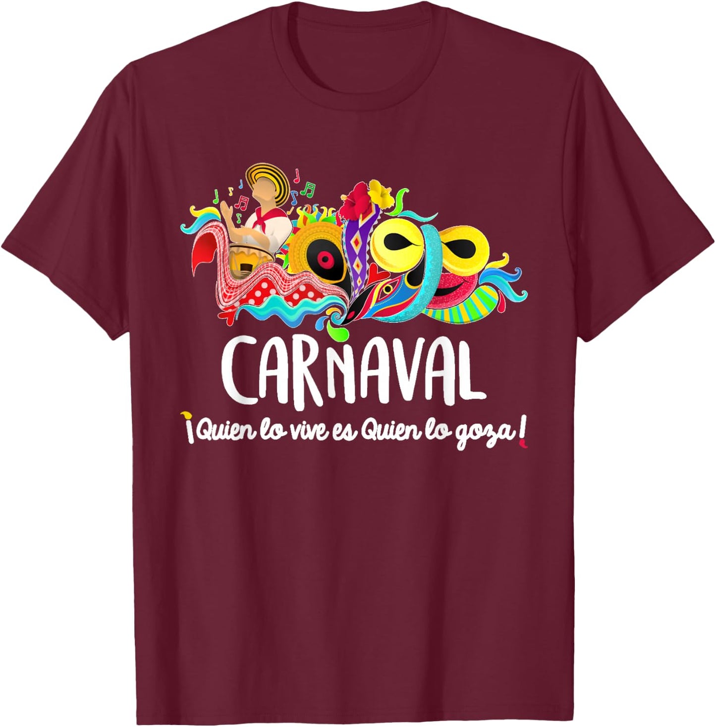 Mardi Gras Carnaval Funny Gift -Adults , Black, Small, Short Sleeve, Classic Fit, Cotton 60% Polyester 40%, Carnaval de Barranquilla, Monkey, Party, Carnival T-Shirt - T-Shirt | Maroon