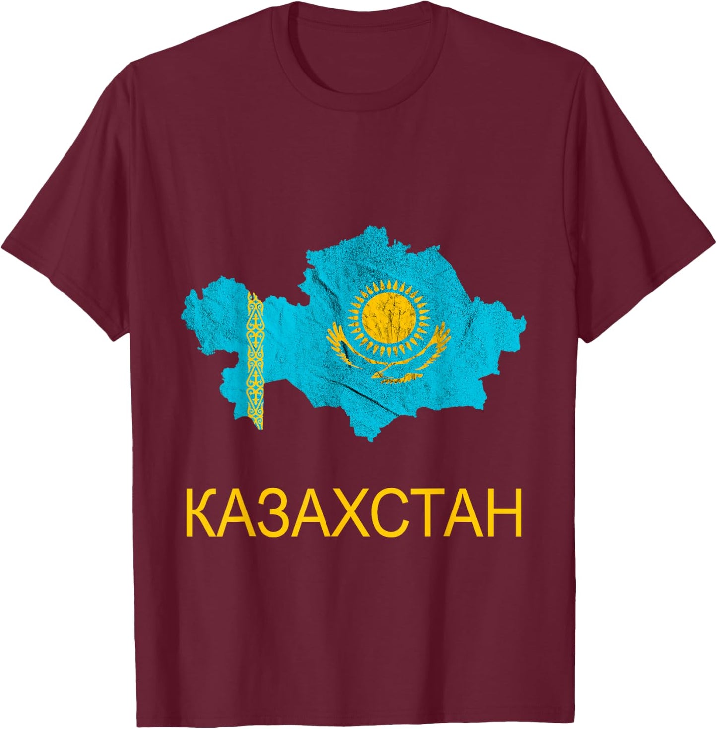 Kazakhstan map outline Kazak Kazakh flag Kazakh T-Shirt - T-Shirt | Maroon