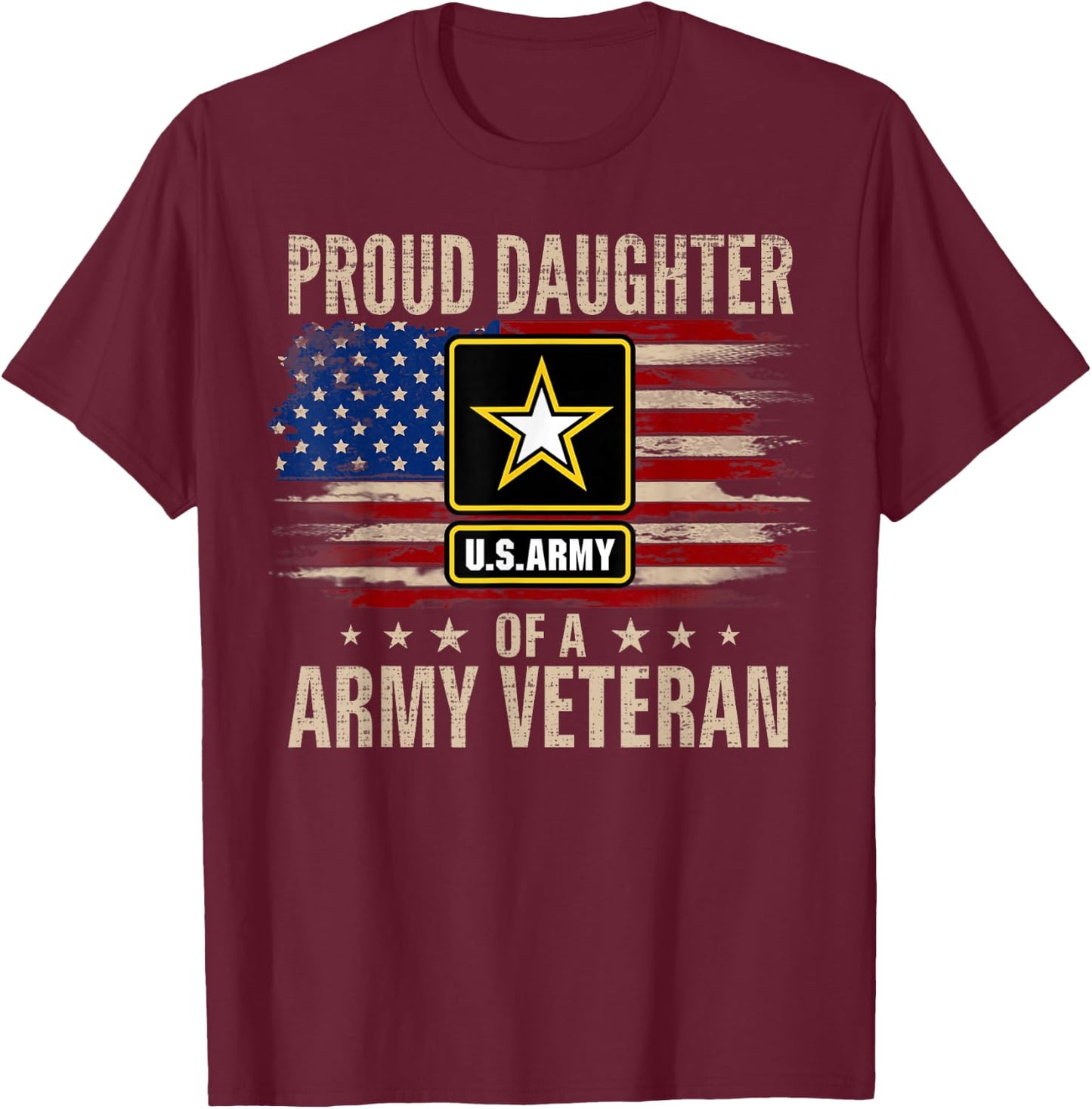 Vintage Proud Daughter of A Army Veteran with American Flag T-Shirt - T-Shirt | Maroon