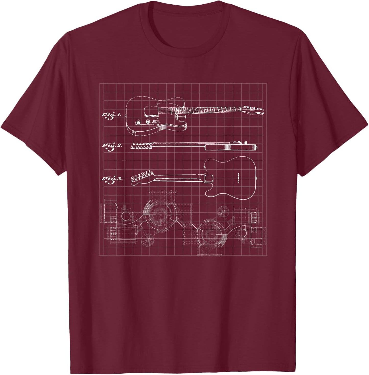 Guitar Patent Print 1955 I Vintage Patent Print Art Guitar T-Shirt - T-Shirt | Maroon